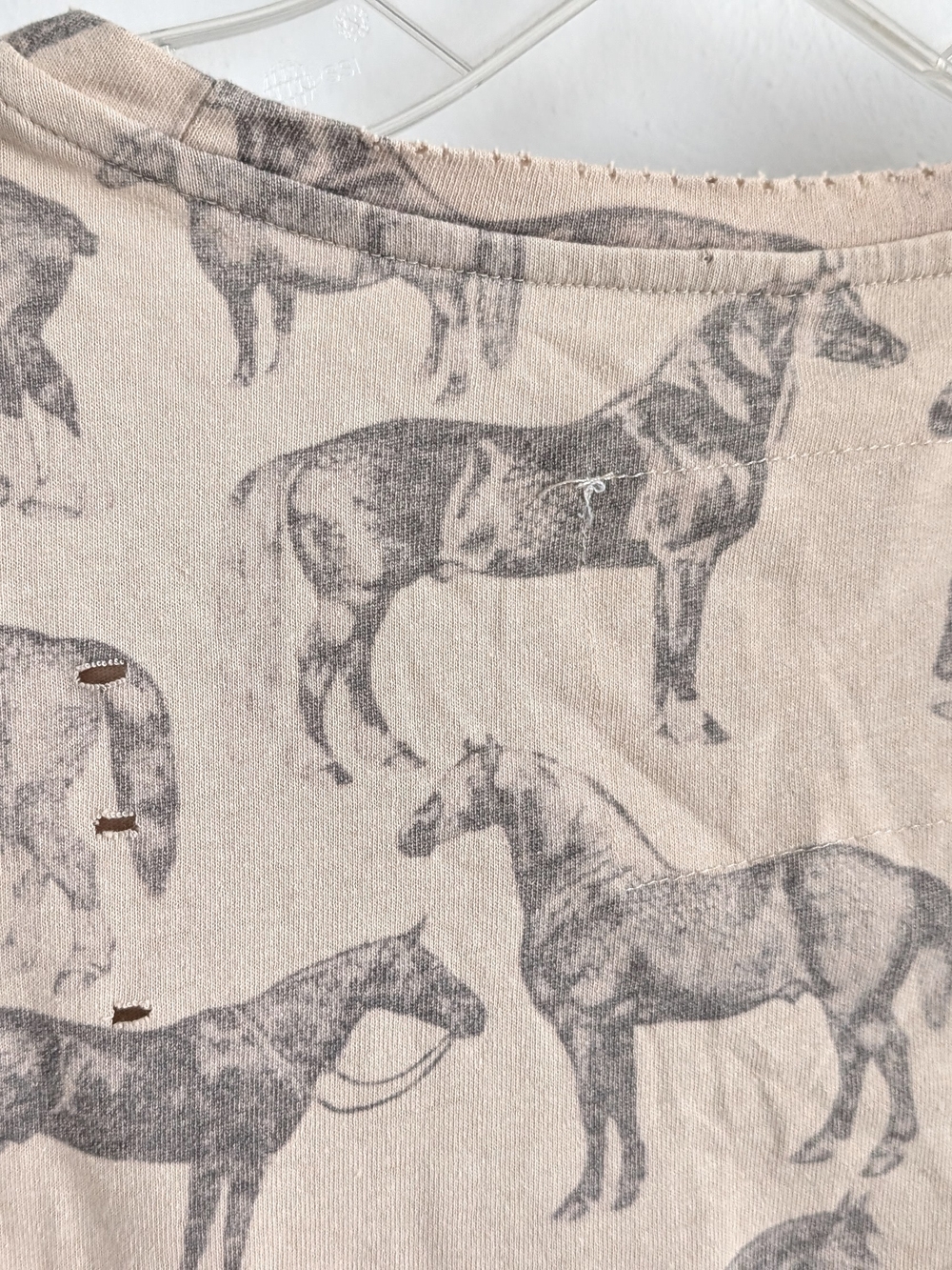 A Rare Bird Horse Print Distressed Pom Pom Hem Top, Small - Picture 6 of 6